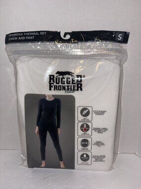 Rugged Frontier Women Small Thermal  Layer Set Crew Top & Pant White 2 Piece